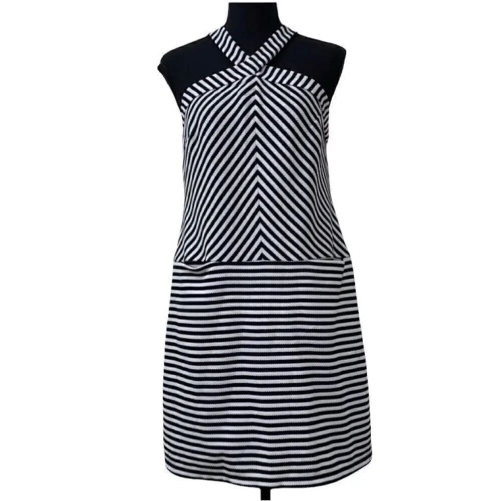 KAARI Blue Stripe Halter Neck Dress(Size Small)